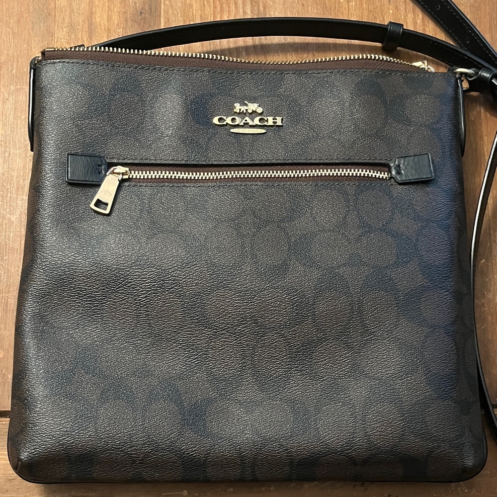 Coach Dark Brown Crossbody Bag with Gold Accents